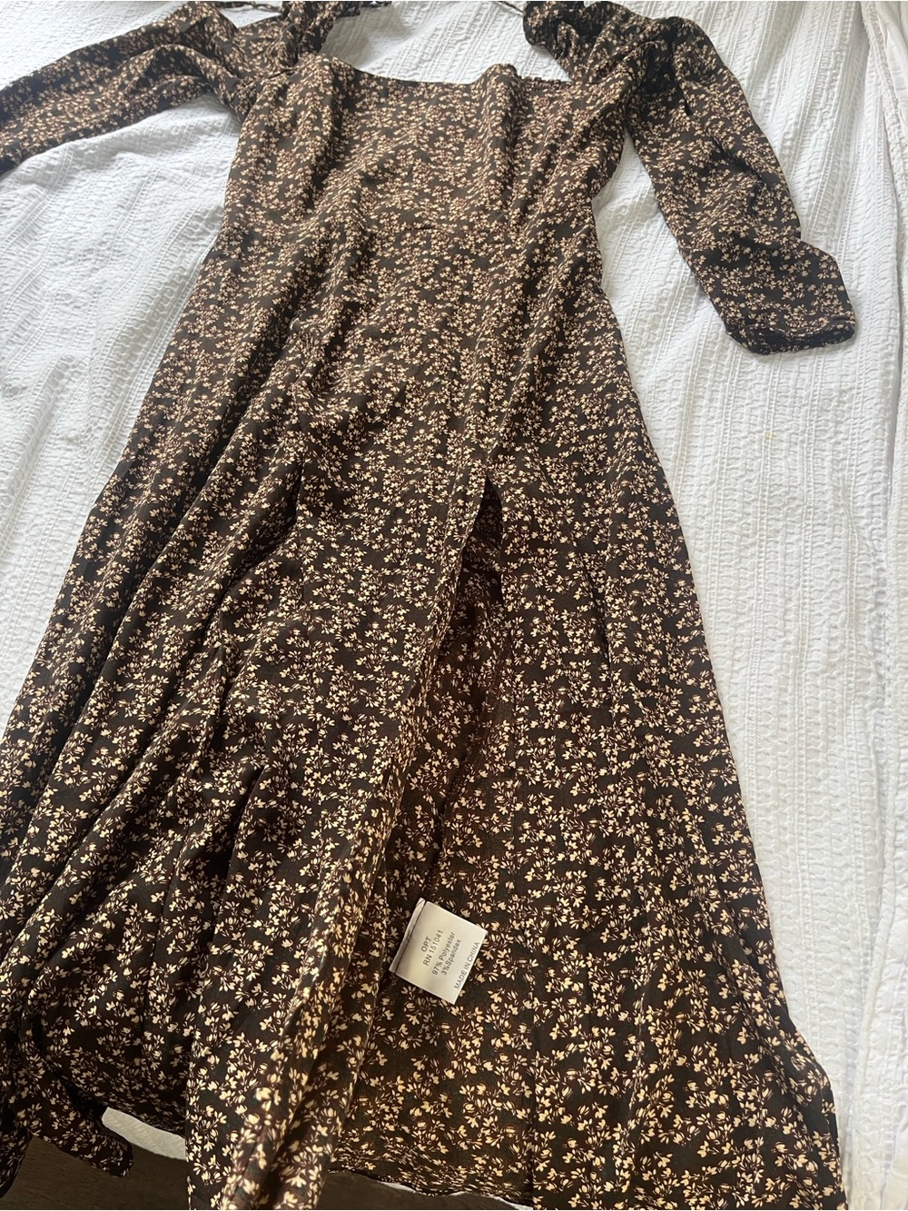 Brown Floral Long-Sleeve Maxi Dress with Square Neck - Picture 12 of 14
